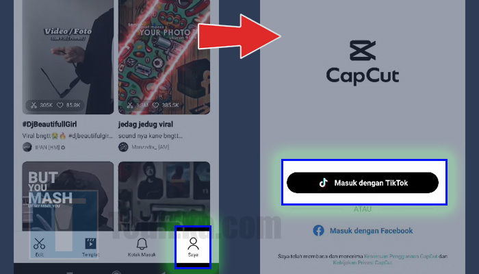 capcut saya - masuk dengan tiktok