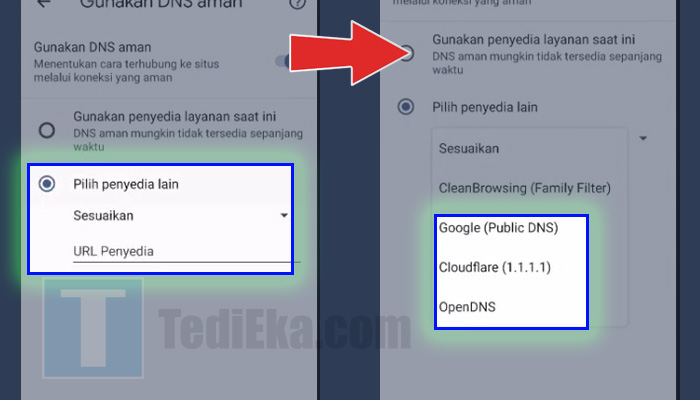 chrome dns pilih penyedia lain sesuaikan - pilin dns