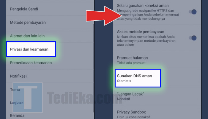 chrome privasi dan keamanan - gunakan dns aman