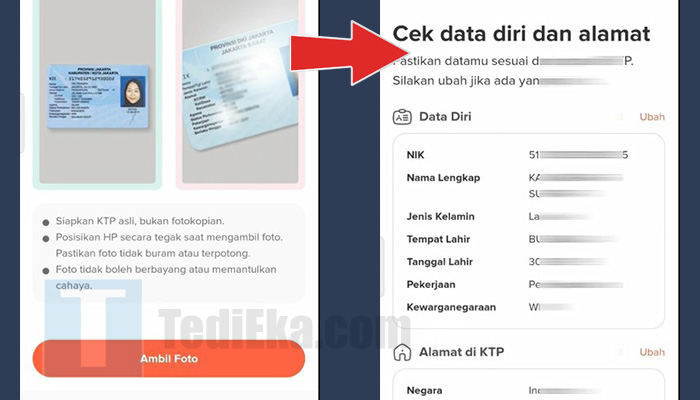 flip daftar ambil foto ktp - cek data diri dan alamat