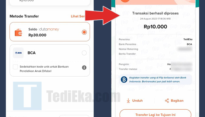 flip transfer bca metode pembayaran - berhasil