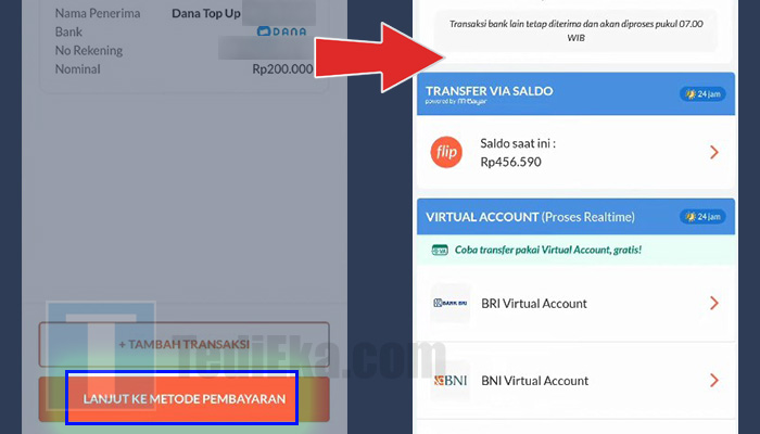 flip transfer dana lanjut ke metode pembayaran