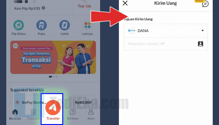 flip transfer dana - masukkan nomor hp