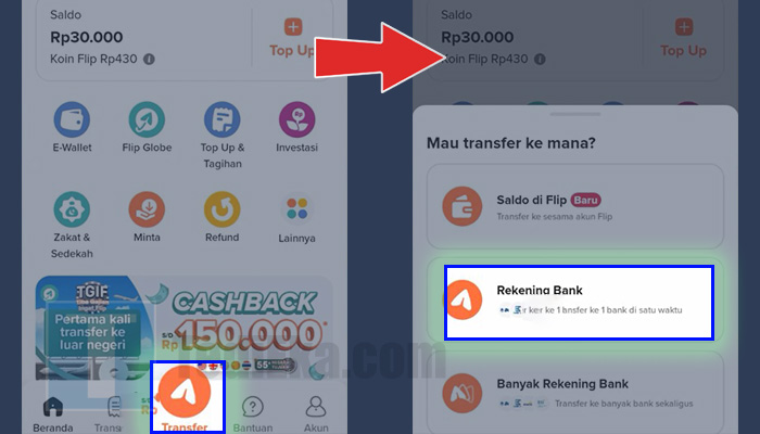 flip transfer - ke rekening bank