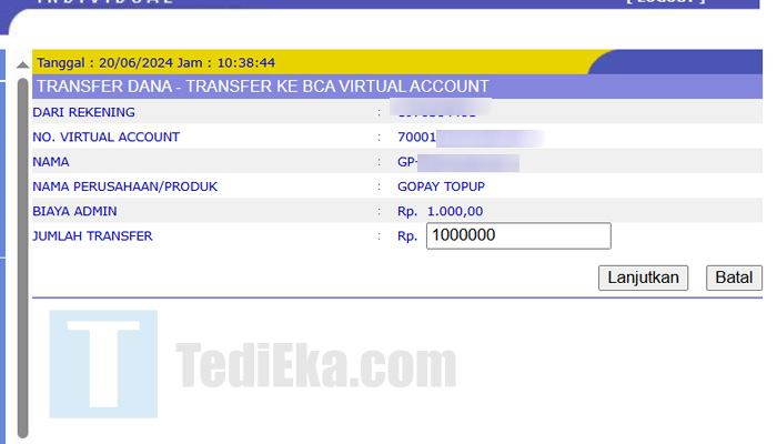 klikbca transfer gopay nominal jumlah