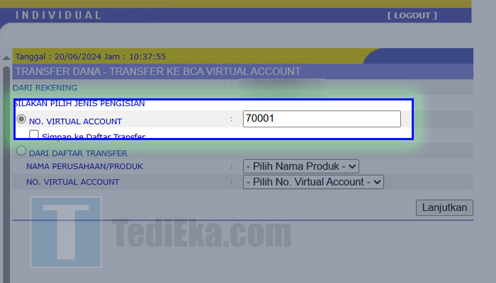 klikbca transfer virtual account 70001 gopay