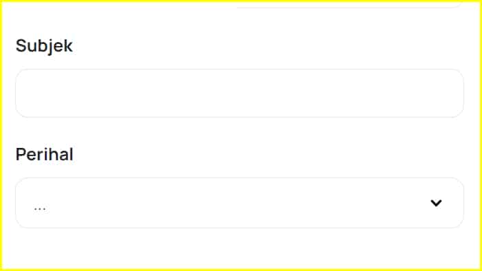 kolom subjek dan perihal pengaduan kemnaker