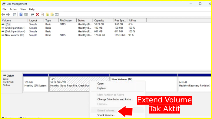 menambah kapasitas drive c dengan fitur extend volume