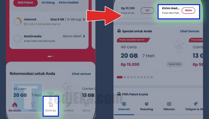 mytelkomsel belanja - kirim hadiah