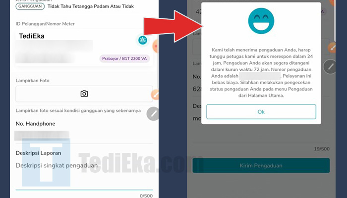 pln mobile detail laporan pengaduan - berhasil terkirim