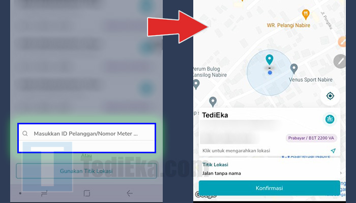 pln mobile masukkan id pelanggan - konfirmasi lokasi