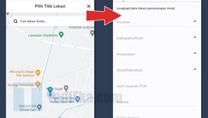 pln mobile pilih titik lokasi - alamat lengkap