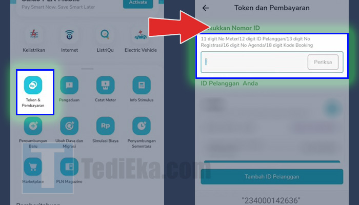 pln mobile token dan pembayaran - id pelanggan periksa