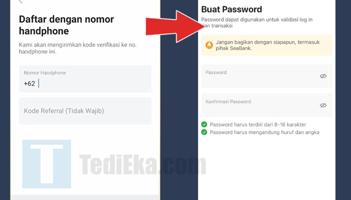 seabank daftar masukkan nomor hp - buat password