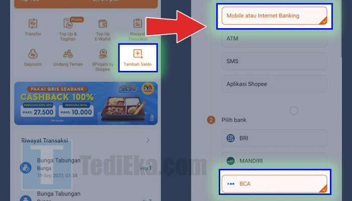seabank tambah saldo - mobile atau internet banking - bca
