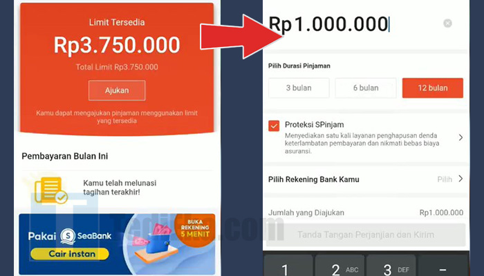 shopee spinjam ajukan - masukkan nominal tenor