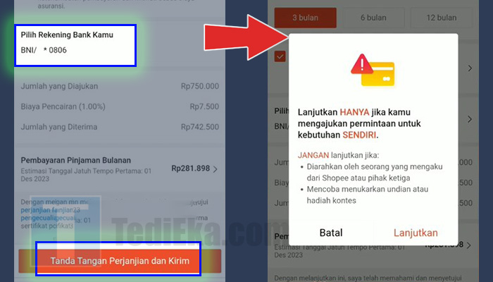 shopee spinjam pilih rekening tanda tangan