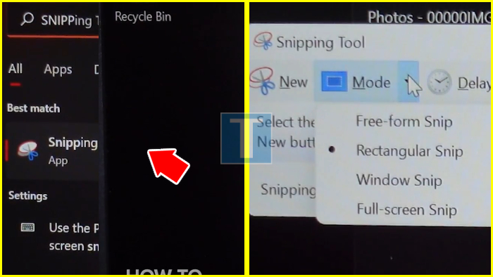 snipping tool dan mode pengambilan screenshot