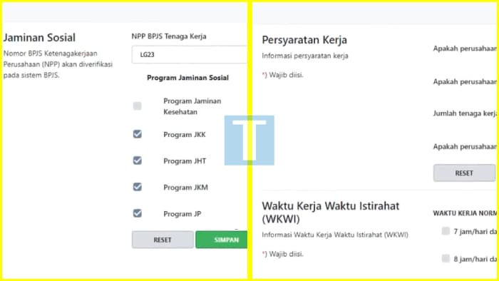 submenu jaminan sosial persyaratan kerja dan wkwi