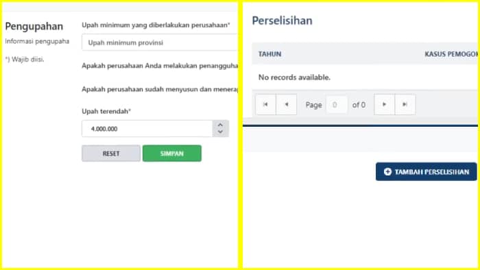 submenu pengupahan dan perselisihan