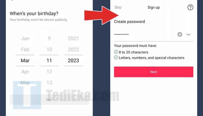 tiktok lite birthday tanggal lahir - buat password