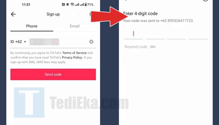 tiktok lite sign up phone send code - otp