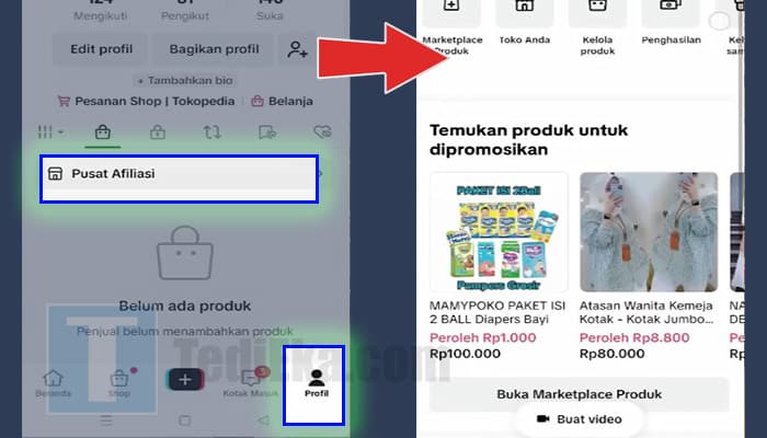 tiktok profil - pusat afiliasi - temukan produk untuk dipromosikan