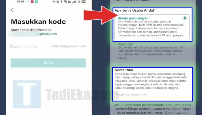 tiktok shop seller center masukkan kode - jenis usaha dan nama toko