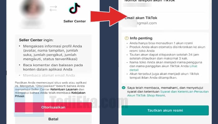 tiktok shop seller center otorisasikan - tautkan akun resmi