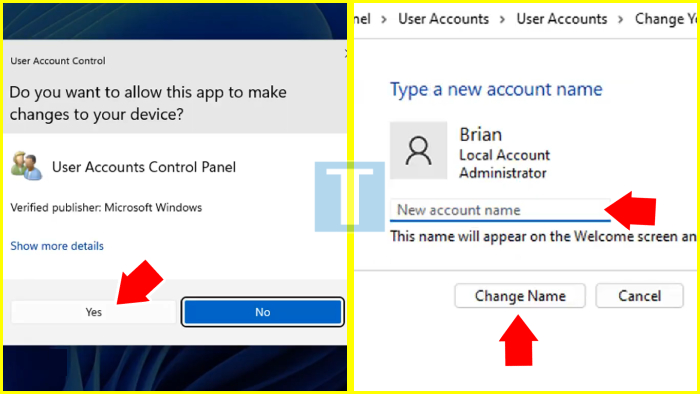 type a new account name control panel