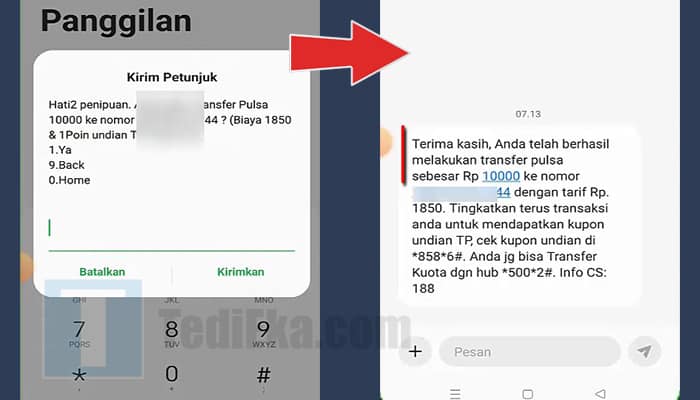 ussd transfer pulsa telkomsel konfirmasi - notifikasi sms