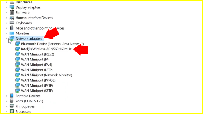 Cari driver WiFi dalam Device Manager