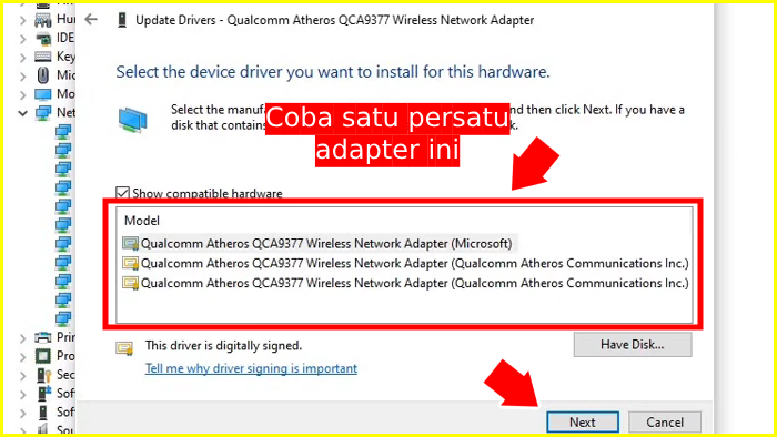 Coba Satu Per Satu Driver Untuk Memperbaiki Kesalahan koneksi wifi