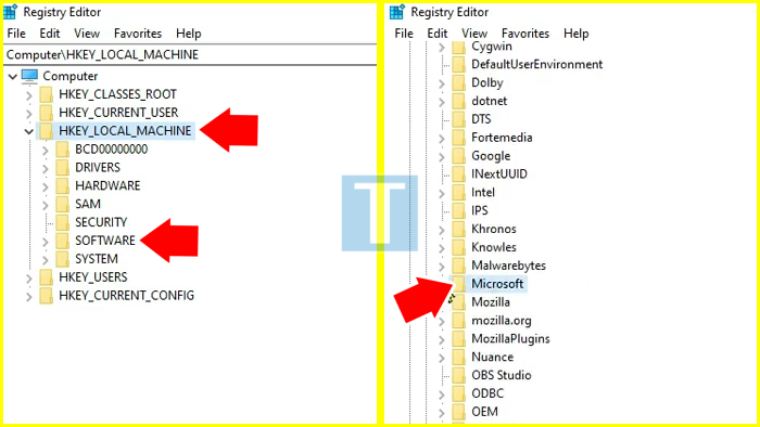 Mengakses folder hkey local machine sofware windows pada registry editor