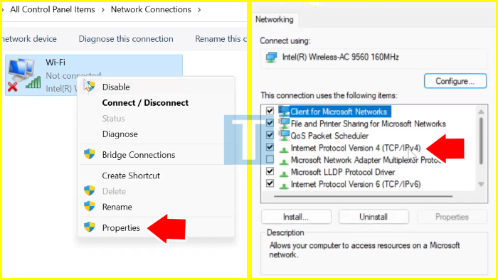 Pastikan Internet Protocol version 4 dalam pengaturan otomatis