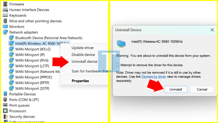 Perbaiki Pengaturan wifi Windows 11 dengan Uninstall Driver Wifi