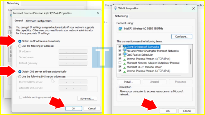 Solusi wifi tidak connect Windows 11 dengan pengaturan otomatis internet protocol version 4