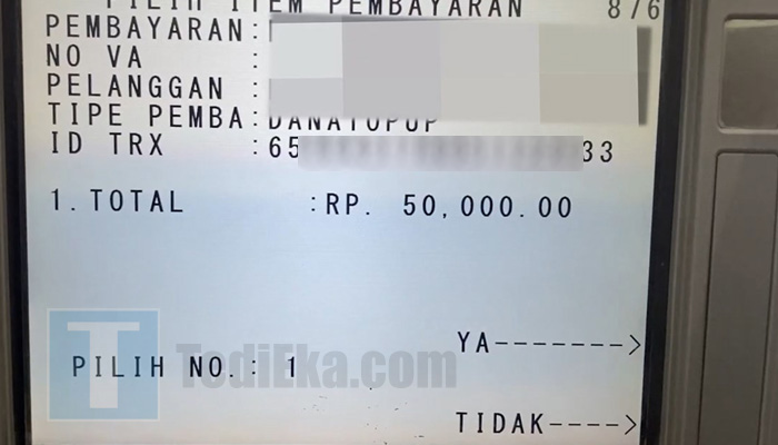 atm mandiri dana top up pilih nomor 1