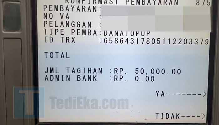 atm mandiri konfirmasi pembayaran dana top up