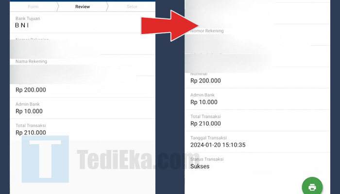 brilink setor bni konfirmasi - berhasil