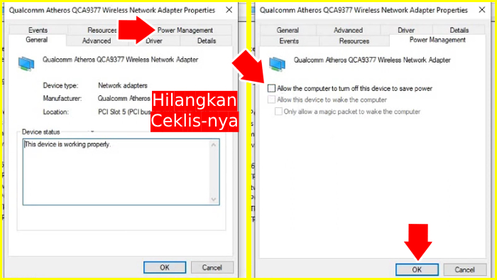 cara mengatasi can't connect to this network windows 11 dengan Power Management