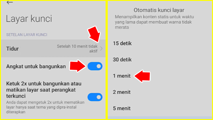 cara menghemat baterai xiaomi dengan mengatur layar kunci dan angkat untuk bangunkan