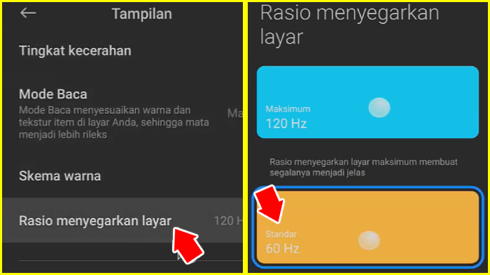 cara setting hemat baterai xiaomi dengan mengatur refresh rate atau rasio menyegarkan layar