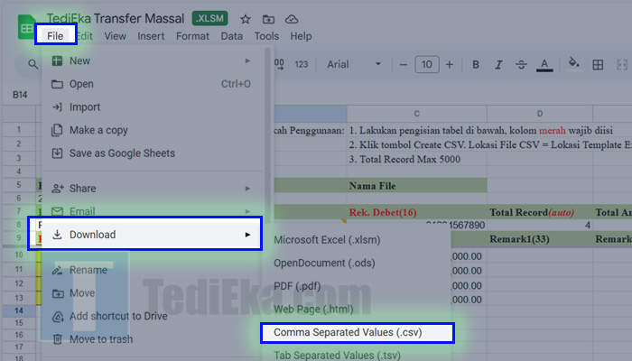 google sheet file - download - comma separated values csv