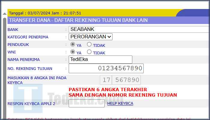 klik bca daftar rekening seabank