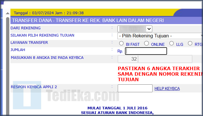 klik bca masukkan rekening lain transfer