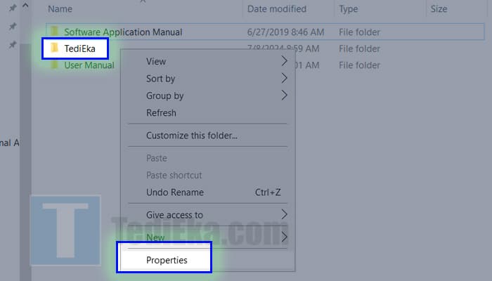 laptop folder klik kanan properties