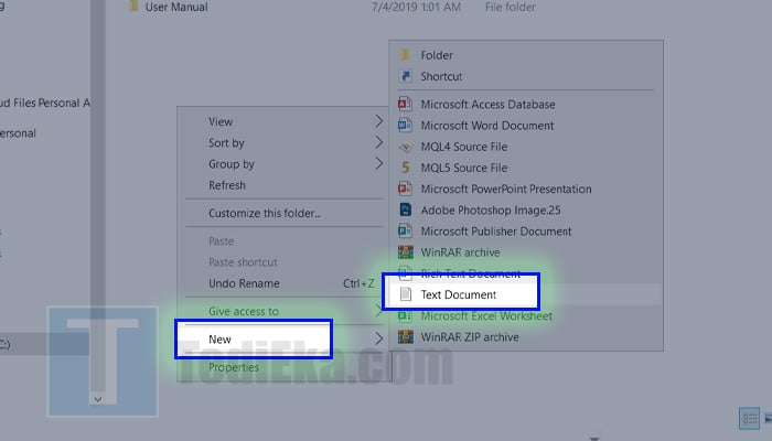 laptop klik kanan new text document