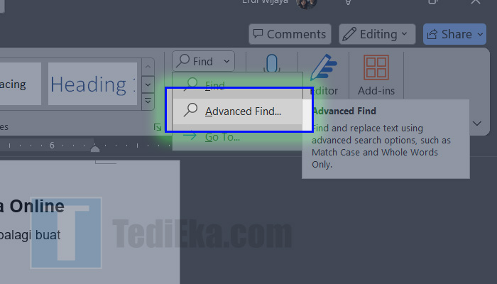 microsoft word advanced find