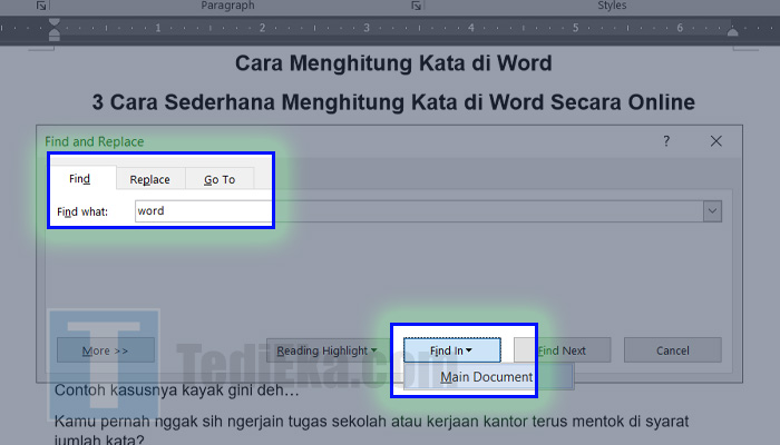 microsoft word find - find in